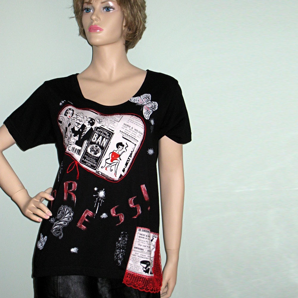 Hand painted Tshirt with applique FREE USA SHIPPING