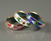 3 Vintage Enamel Cloisonne Colorful Bands RINGS