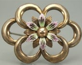 Vintage Sterling Brooch SYMMETALIC 14K Enamel