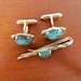 Vintage Krementz gold bamboo and jade tie clip and cuff links