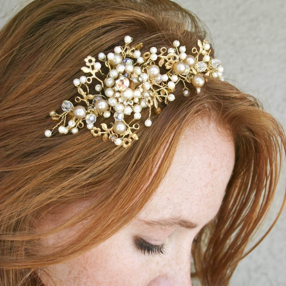 Wedding tiara, wedding headband, Vintage dream golden tiara, bridal hair, wedding accessory