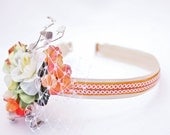 Spring flowers headband in coral and green, headbands for women and weddings