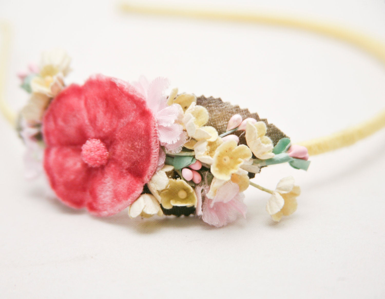 Yellow and Pink Vintage flower headband, headbands for women, wedding hair