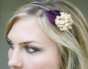 headband with a vintage lace flower, adult headbands