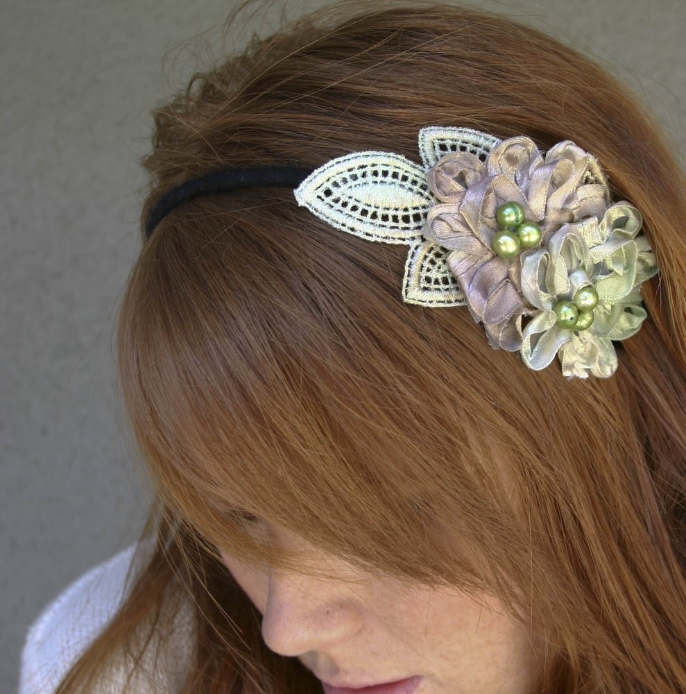 hand dyed vintage lace flowers headband