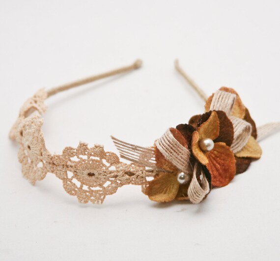 bulap and vintage lace flower headband for women and teens