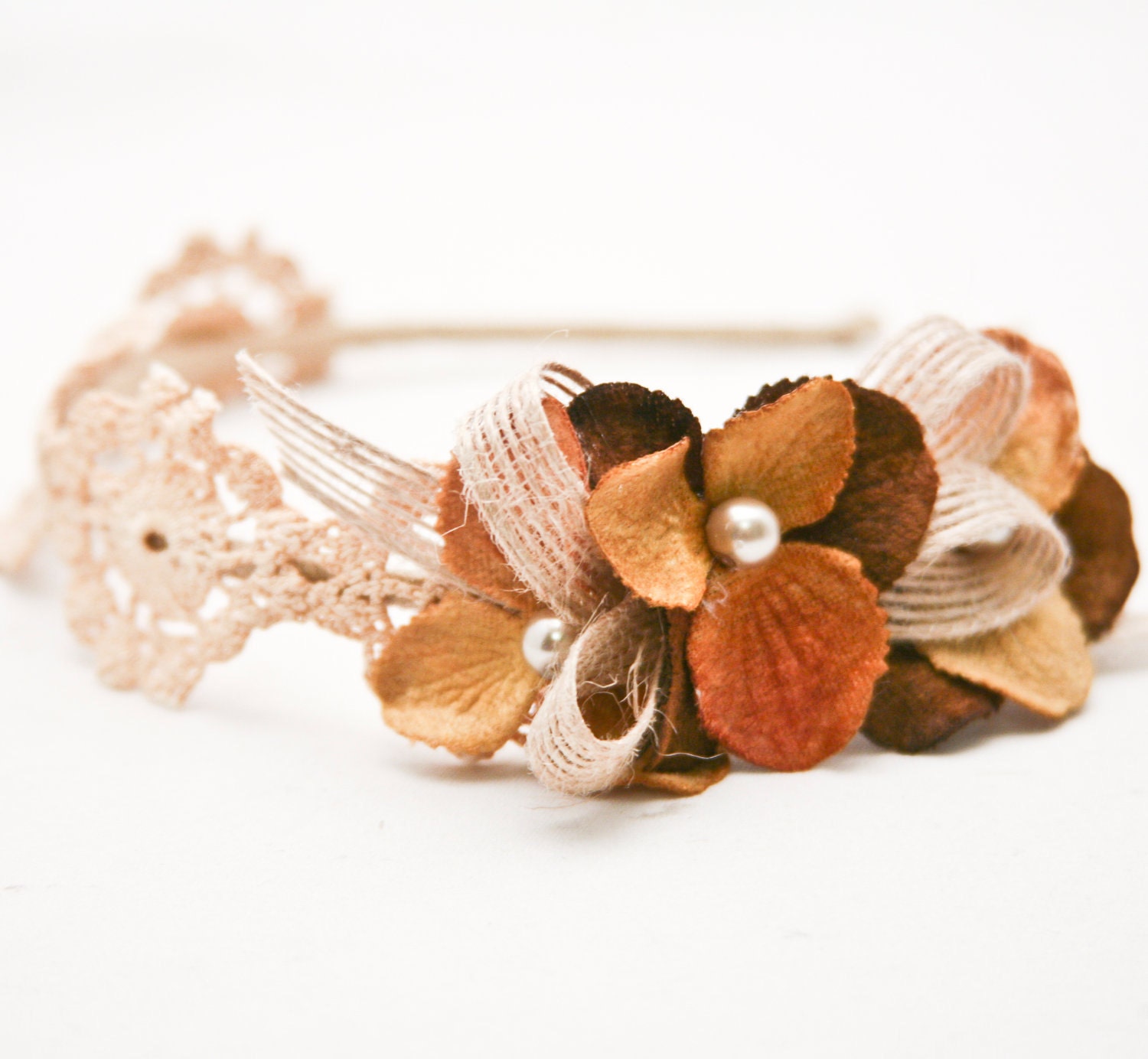 bulap and vintage lace flower headband for women and teens