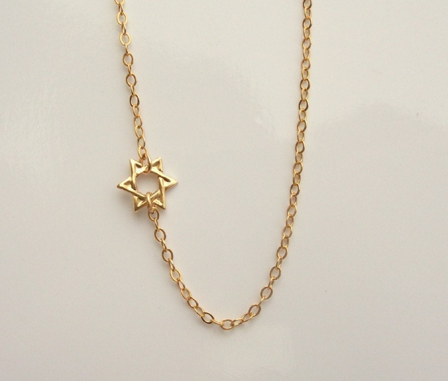 Tiny 14kt Gold Filled Star of David Necklace Set Off Center on a 14kt Gold Filled Chain