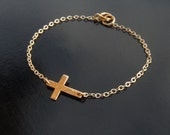 Small Hammered Sideways Cross Bracelet 14kt Gold Filled