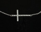 Kelly Diamond Sideways Cross Necklace -  Set Center 14kt White Gold