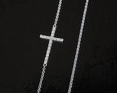 Kelly Diamond Sideways Cross Necklace -  14kt White Gold - Set Off Center