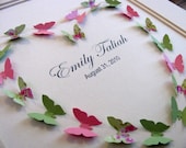 CUSTOM 3D Heart of Butterflies - Personalized - 8X10 - Birth, Keepsake, Memorial, Wedding, Engagement - YOUR Choice of Colours