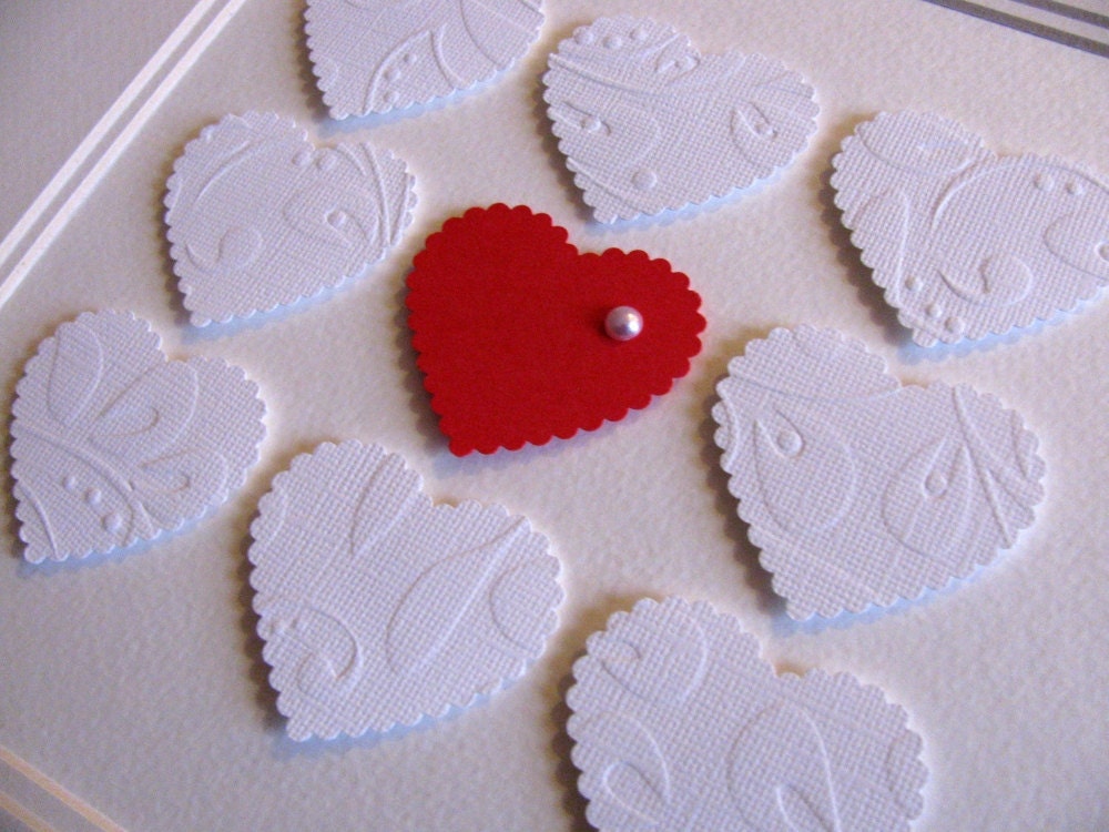 3D Embossed Hearts with a Single Coloured Heart in Center in YOUR CHOICE of Colour. 8x8 inches. Made to Order