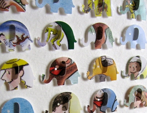 CURIOUS GEORGE Recycled - 3D Baby Elephant Whimsy Collage - 5x7 - Made to Order