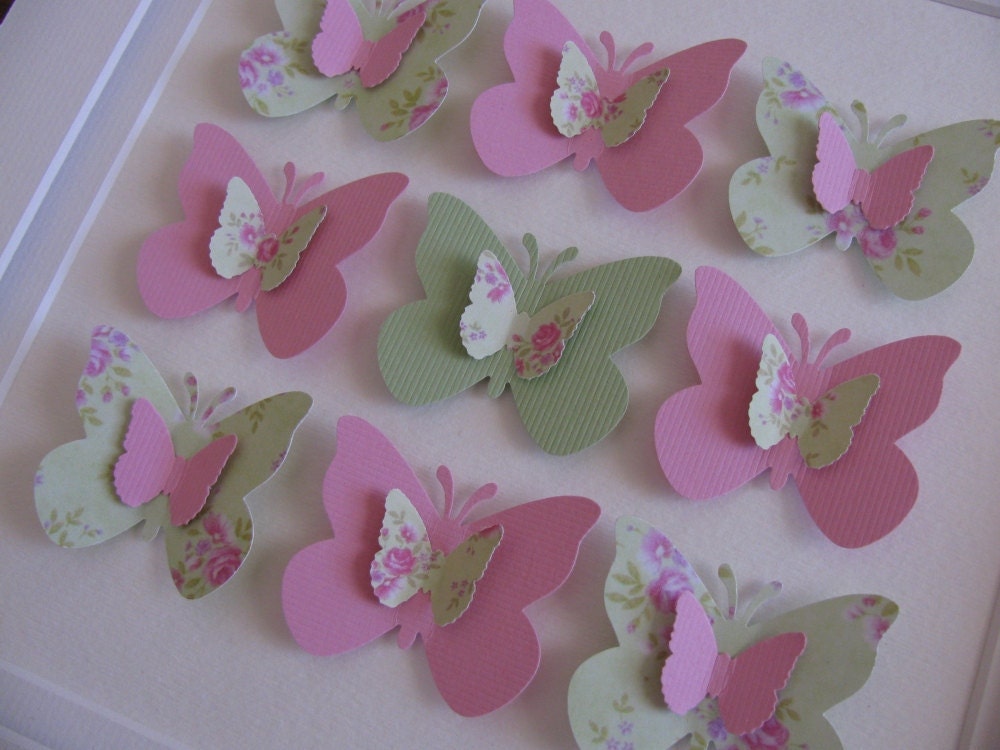 Soft Pink and Apple Green Limited Edition - 3D Layered Butterfly Art - 8X8 - Made to Order