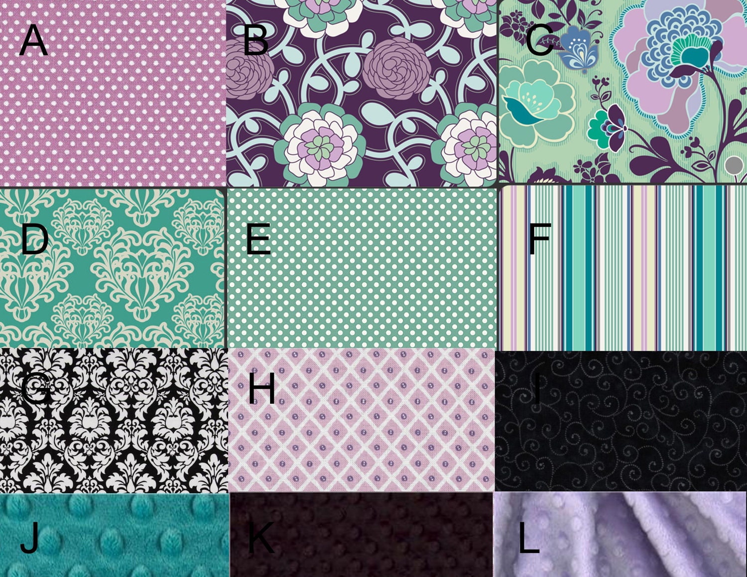 Purple Teal and Black Custom Crib Bedding