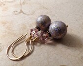 Purple and Gold Earrings with Lilac Crystal Accents : mid-century design, 14k gold fill - Summer SALE 20% off