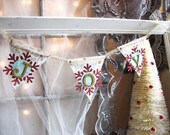 Holiday JOY Snowflake Garland by Pearliebird on Etsy-Christmas-gold glass glitter-white-winter-snowflake-red-turquoise-gold