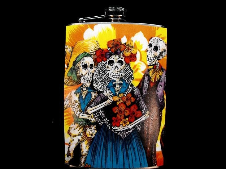 FD139 - Dia De Los Muertos Stainless Steel Flask - 8oz. Day Of The Dead