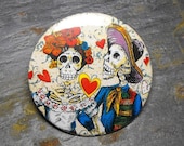 MD123 - Skeletons Decorated Vanity Pocket Mirror or Magnet 3 inch