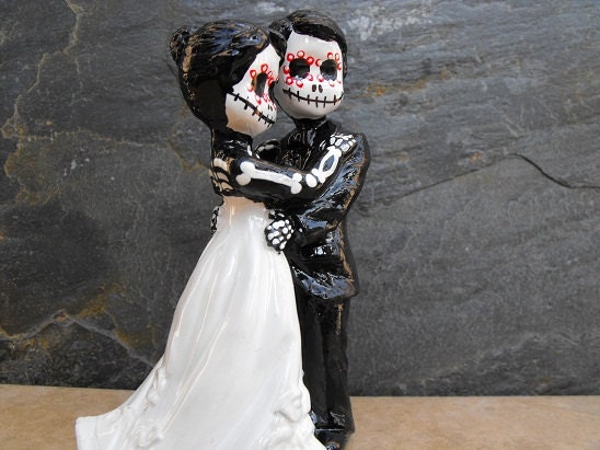 Skeleton Couple Day of the Dead Wedding Cake Topper - 4inches