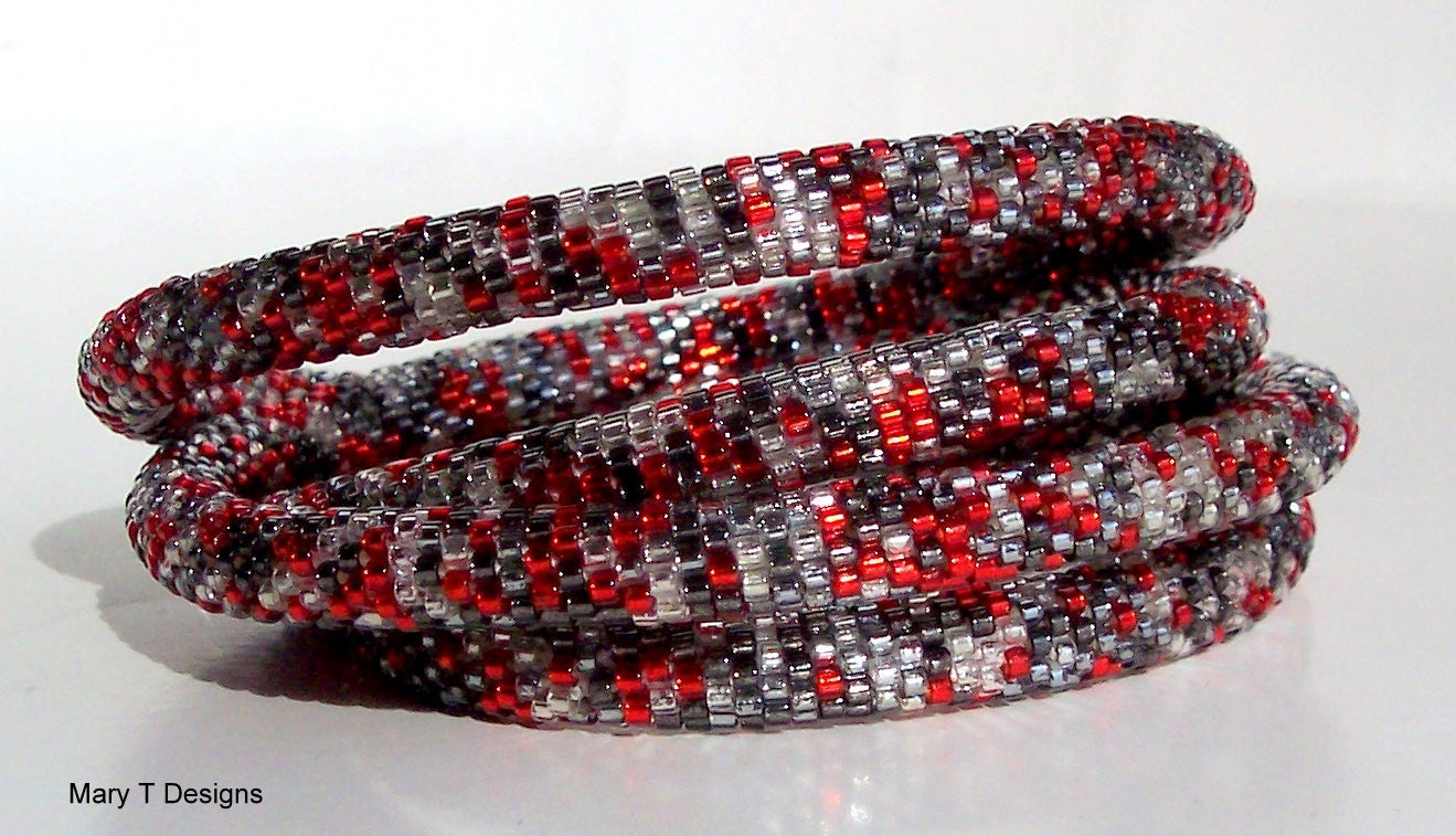 Classic Red and Silver Bead Crocheted Rope...EBW Team