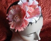 Hand Beaded Headband Blush Coral Flowers