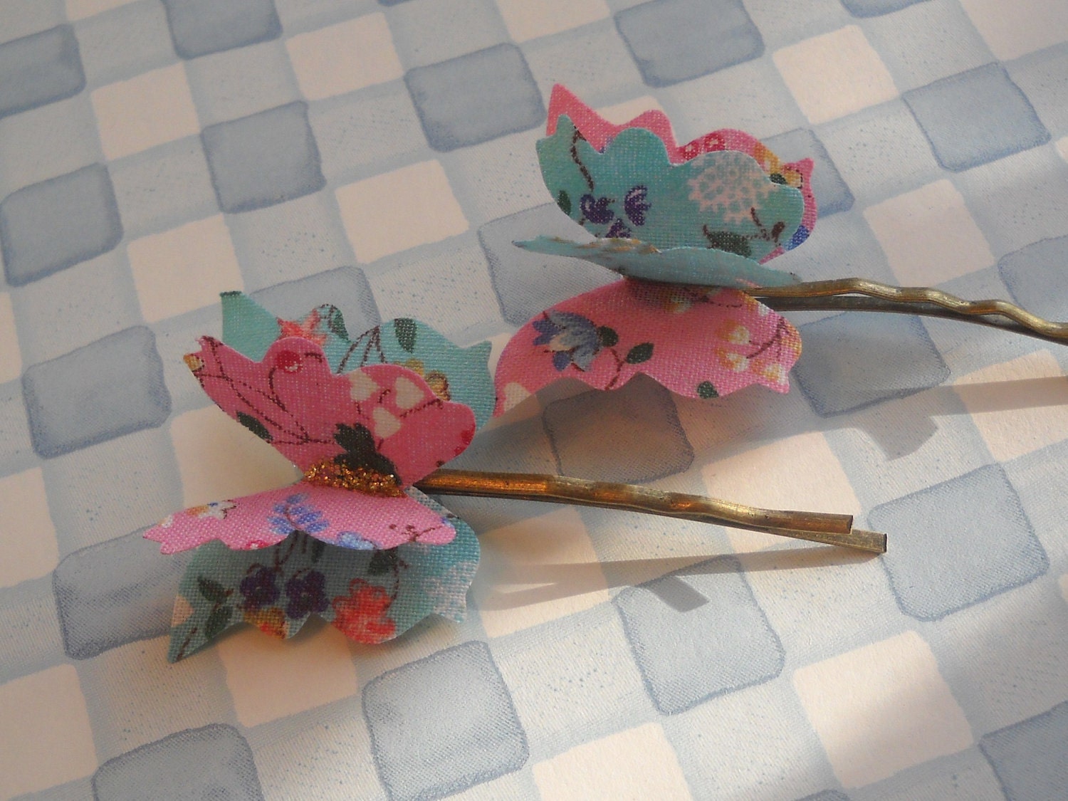 vintage fabric butterfly bobby pins