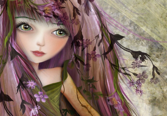 Fine Art Print "Roots" Medium Size 8.5x11 or 8x10 A4 Premium Giclee Print of Original Fantasy Art Fairy Tale Purple