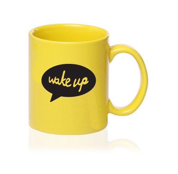 Wake Up - Talking Mug - Yellow - Gift for Coffee Lover