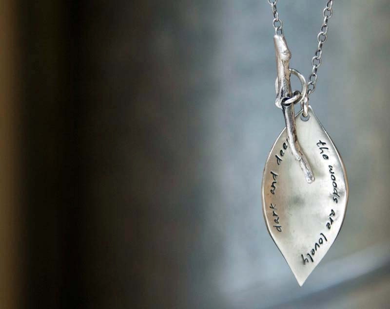 Lhea Necklace - Modern Rustic Leaf Necklace with Twig Toggle- Personalized Custom Lower Case Words, Names, or Phrase