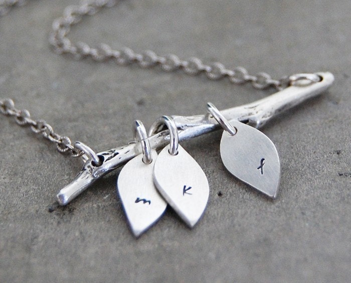 The Original Family Tree Initial Necklace - Personalized Custom Lower Case Initials on Three Leaves- Family Necklace