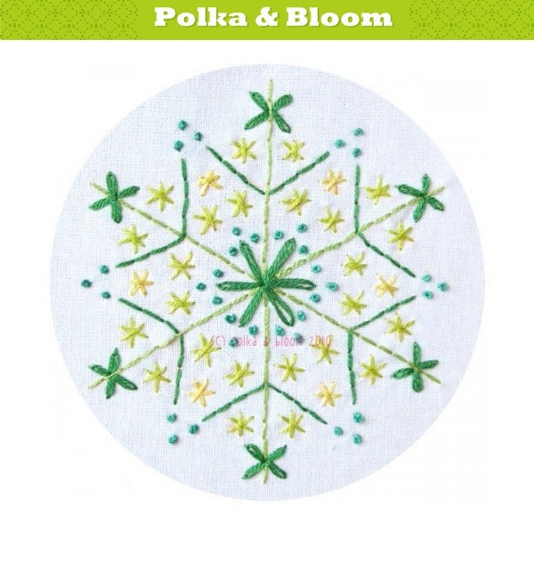 Embroidery Pattern Green Snowflake Christmas Winter PDF