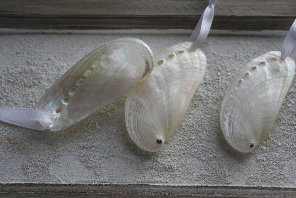 Pearly Donkey Ear ABALONE Shell & Swarovski Ornaments: Set of Three