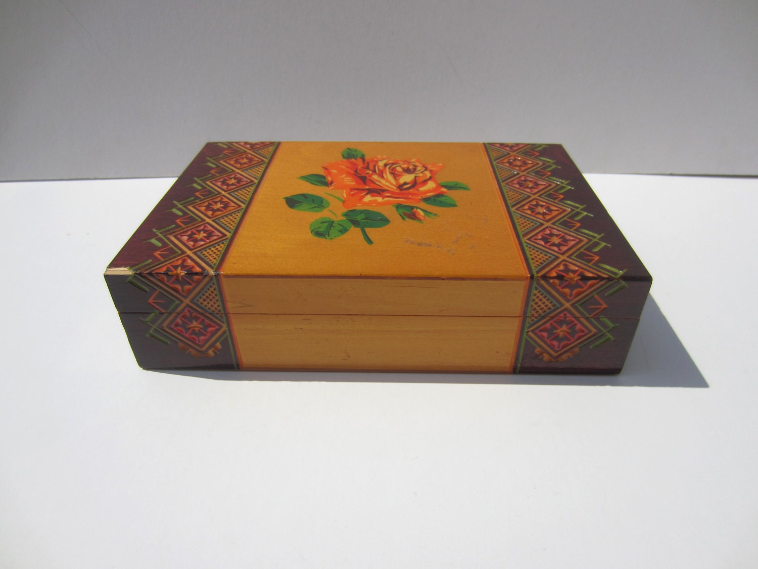 Vintage Hand Painted Wooden Jewelry Box