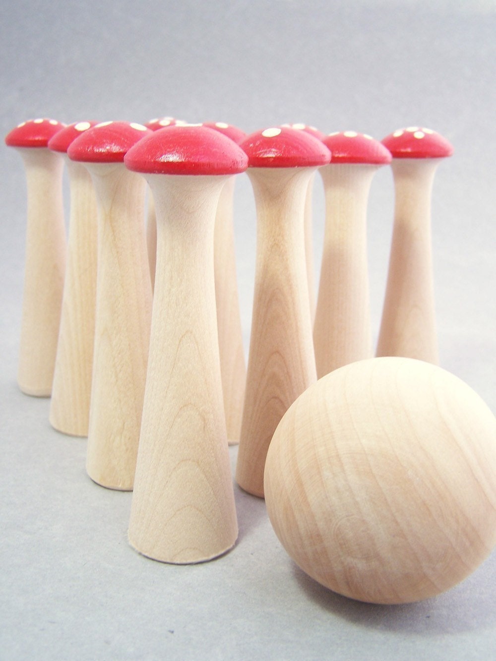 Mushroom Bowling Wooden Children's Toy -The Original - Toadstool Skittles Game