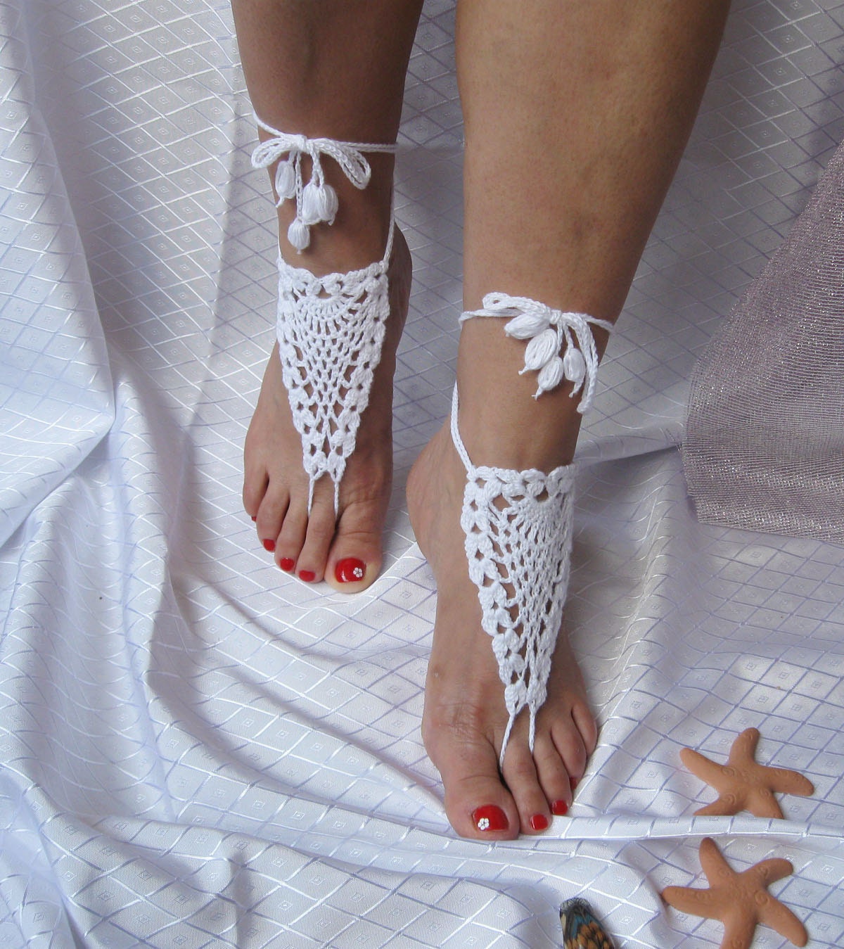 Barefoot sandals or Fingerless gloves-hand and foot jewelry eco friendly sale wedding bridal bride bridesmaid flower easter mothersday gifts