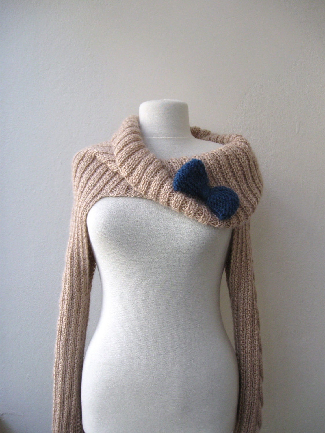 Knit Turtleneck Shrug-cable pattern-beige mohair-long sleeves-EXPRESS SHIPPING-with bow brooch-valentines day-gift guide,fashion