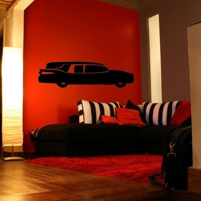 Classic Hearse Gothic Horror Vinyl Wall Graphic-CHOOSE ANY COLOR