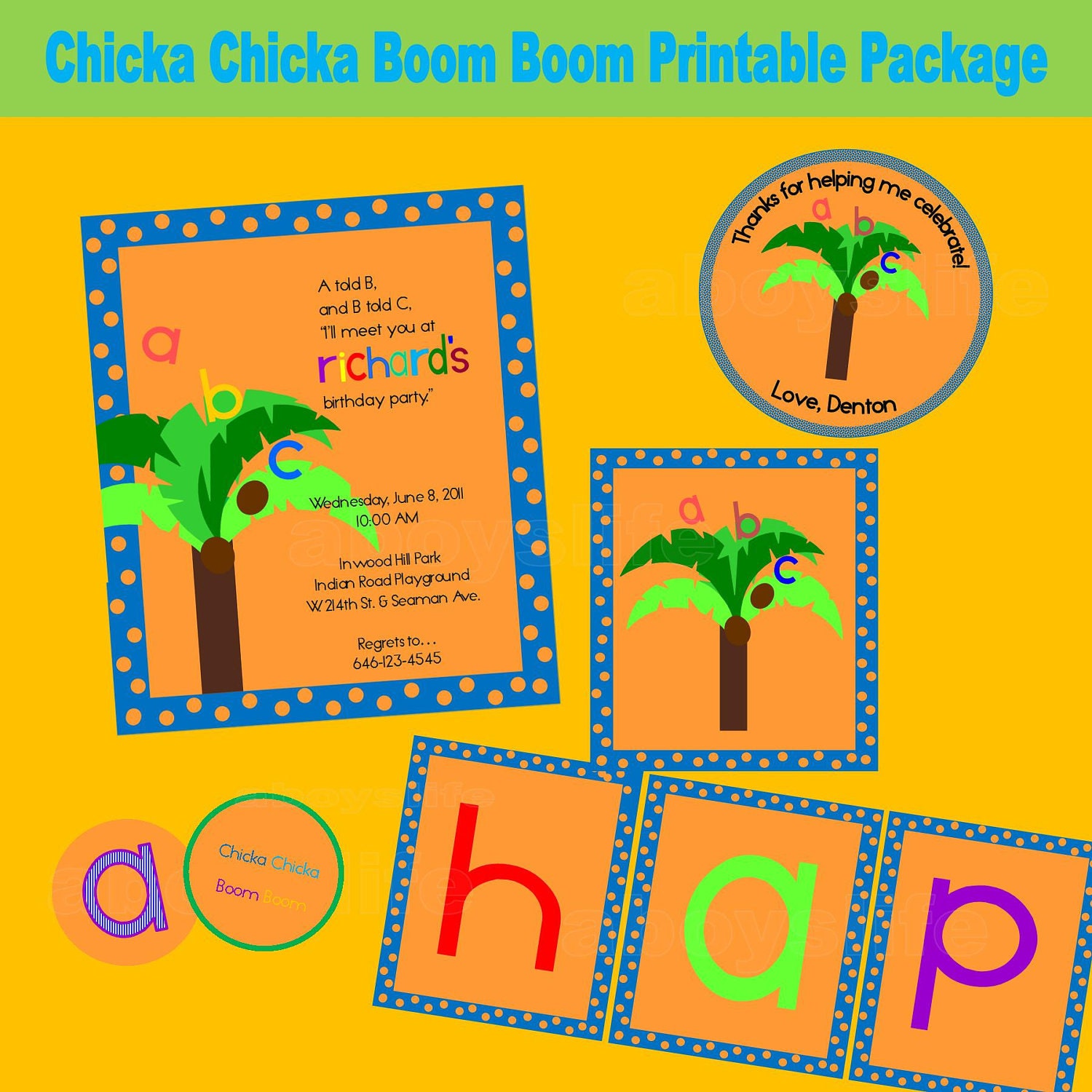Chicka Chicka Boom Boom Boy's Printable Party Package