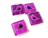 Glass magnets - Set of 4 Mod Birds in Magenta