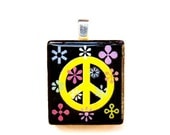 Peace Flowers Scrabble Tile Pendant
