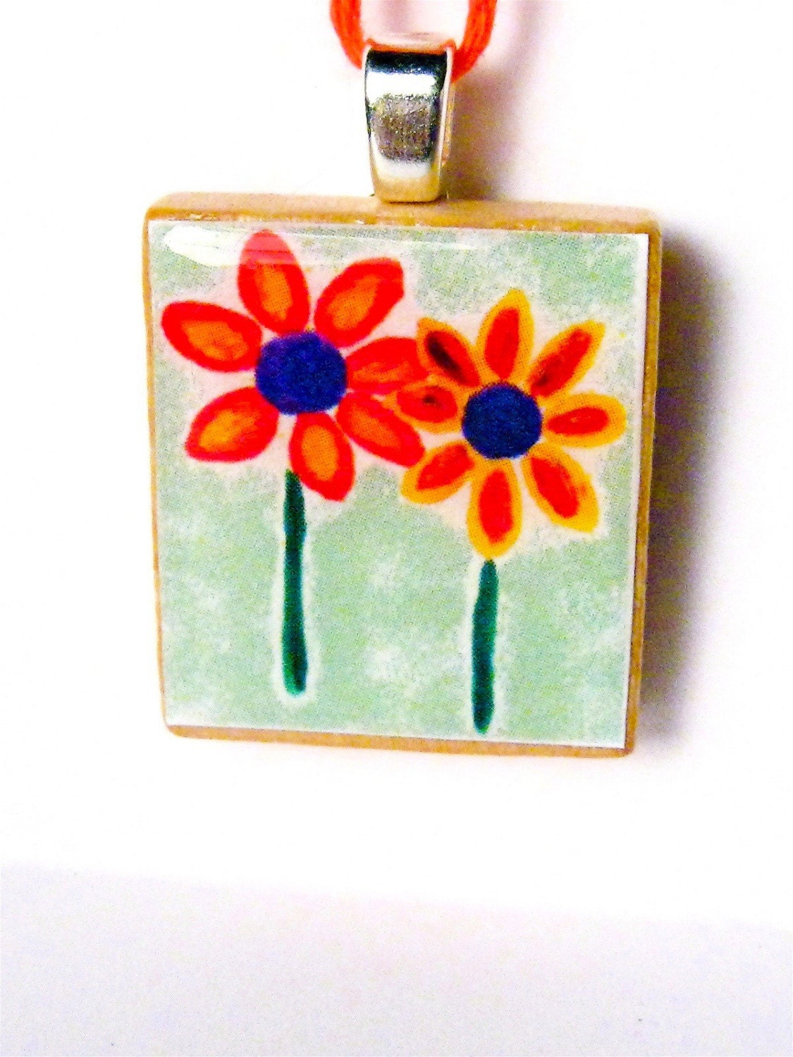 Two Painted Flowers pendant