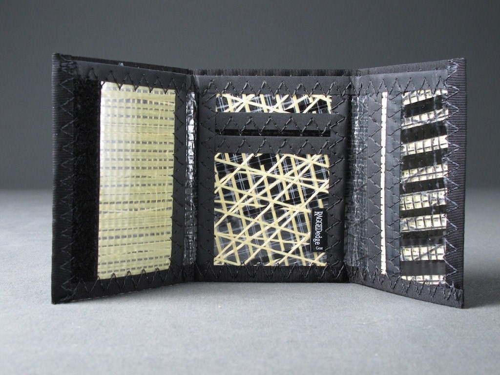 Carbon Fiber and Kevlar Trifold ID Wallet - Black / Gold - Mens Wallet - Vegan