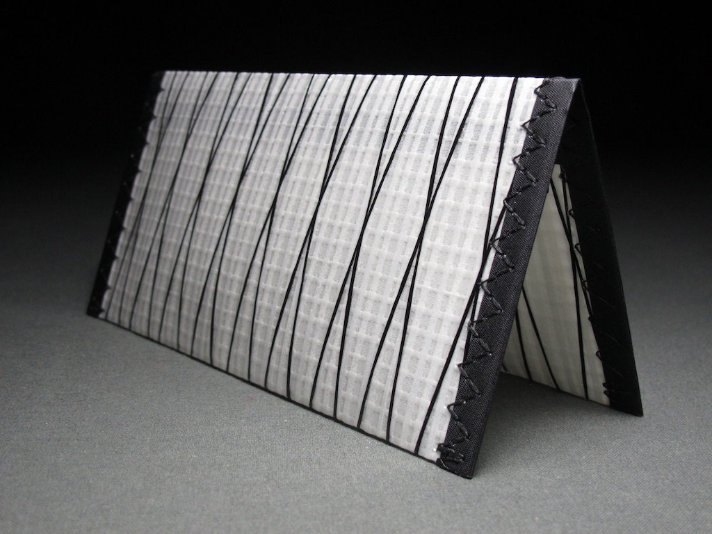 Vegan Mens Checkbook Cover - Sailcloth - White Xply and Black