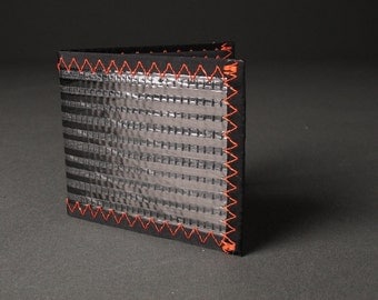 Oversized Vegan Mens Wallet - Megafold Bifold ID Wallet - Carbon Fiber Black and Orange