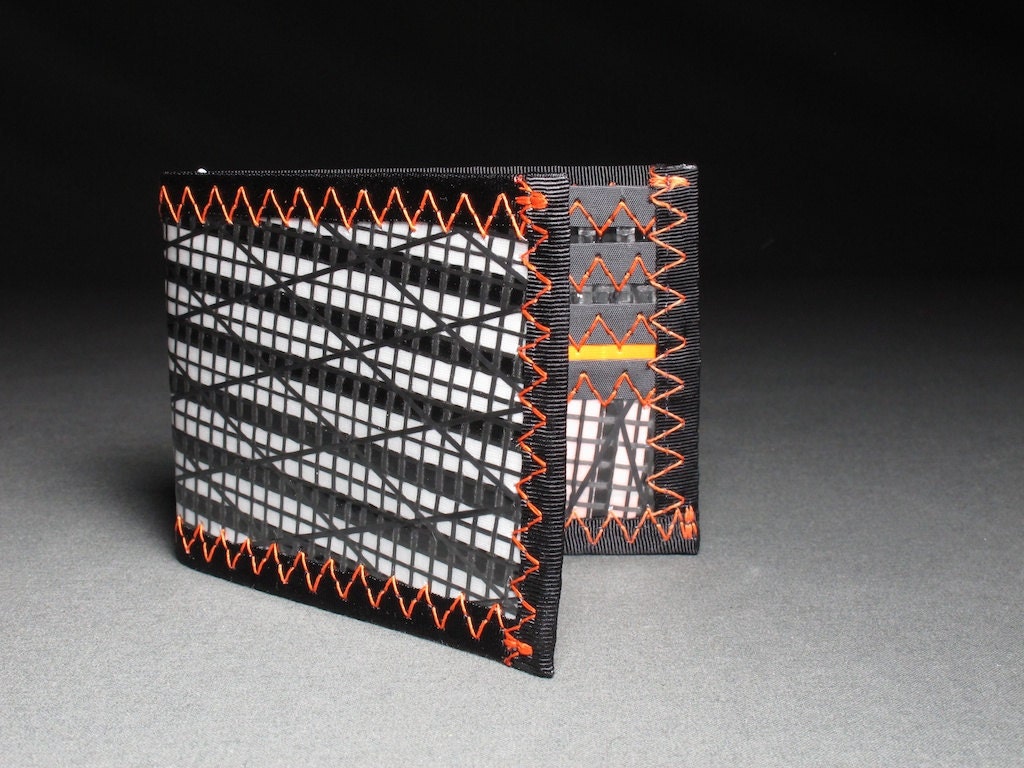Carbon Fiber Bifold Mens Wallet - Carbon Fiber Black, White and Orange