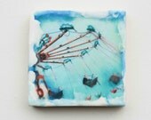 CARNIVAL  Original Encaustic Photo Painting Turquoise Blue Red Vintage Style