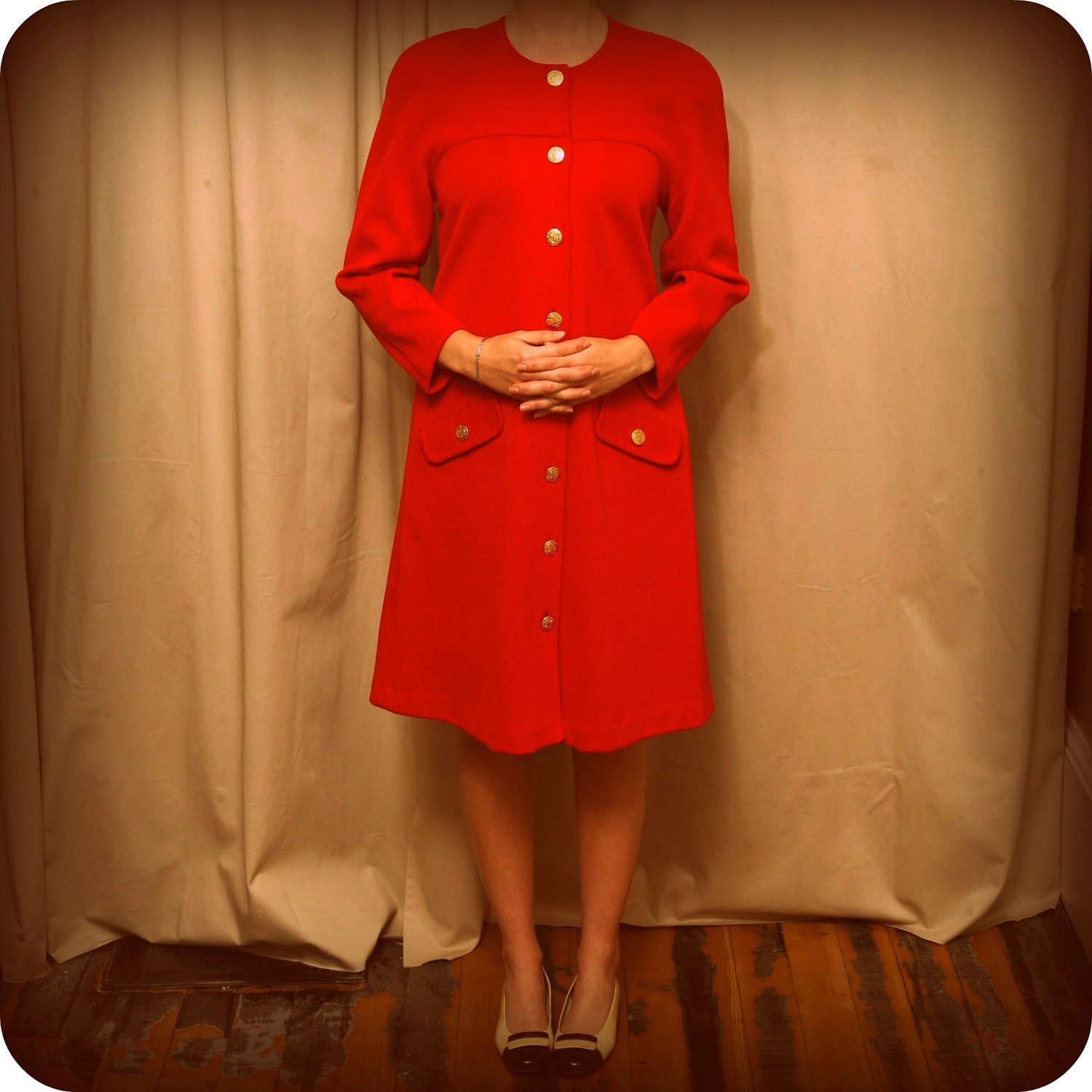 SALE 1960's adrienne vittadini designer red military dress