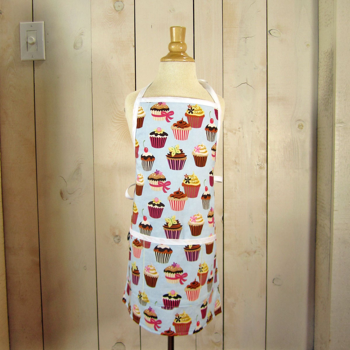 Cupcake Toddler Apron - Reversible apron - full apron - apron with pockets
